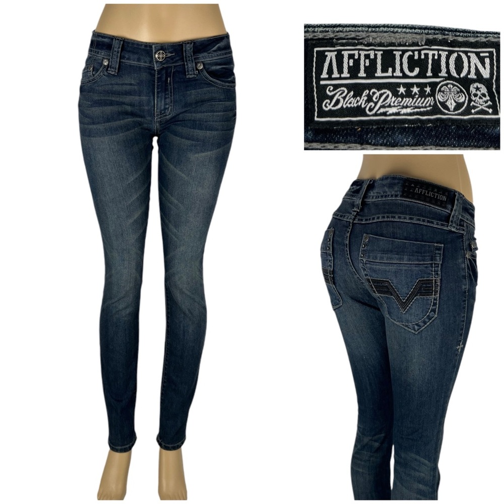 Affliction Womens 28 X 31 Jeans Raquel Cotton Blend Denim Black Premium EUC